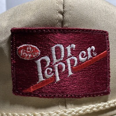 Gorra de sarga Dr Pepper vintage bronceada con parche y correa ajustable de cuero usada para golf Foto 1 de 4