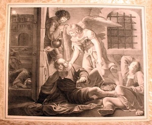 L.Heine-Dominichino-A.Engel-"Befreiung Petri" Lithographie 35,0x42,5 cm - Bild 1 von 5