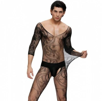 Men Lace Body stockings Fishnet Tights Gay Underwear Bodysuit Pantyhose Costume - image 1 of 4