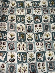1 Paar Vintage Mid Century Prise Teller Vorhänge Türkis Weiß Huhn Tier - Bild 1 von 1