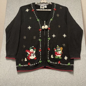 Vintage C.S.T. Sport Winter Snowman Holiday Pom Pom Sweater Woman's Size 1X - Picture 1 of 8
