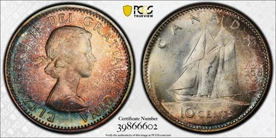 1958 Ten Cents 10¢ PCGS MS-65 - Superb Rainbow tones - Image 1 of 3