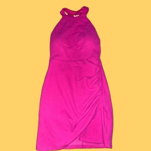 NWT Sincerely Jules Size S Hot Pink Halter Mini Dress Rhinestone Fringe Back - Picture 1 of 5