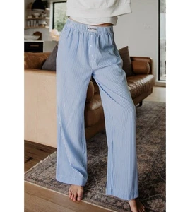 Women’s Loungewear Blue Striped Boxer Pajama Pants Size Small  - Picture 1 of 4