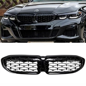 BMW G20 G21 18-21 GLOSS BLACK DIAMOND FRONT KIDNEY GRILLES GRILLS PAIR UK - Picture 1 of 2