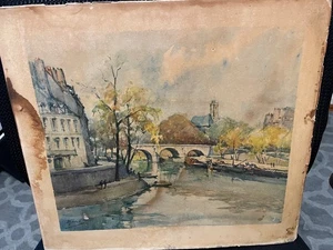 De colección París Acuarela Puente Río Sena Escena Firmado “Marc” – Vista Notre Dame - Imagen 1 de 3