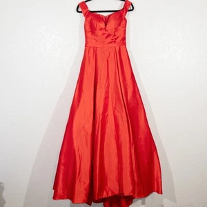 NWT Abby Paris x Lucci Lu Red Satin Off The Shoulder Gown Size 4 - Picture 1 of 12