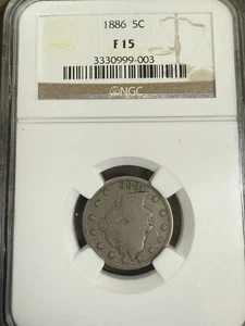1886 Liberty Head V Nickel F 15 NGC five cent  Coin - Picture 1 of 3