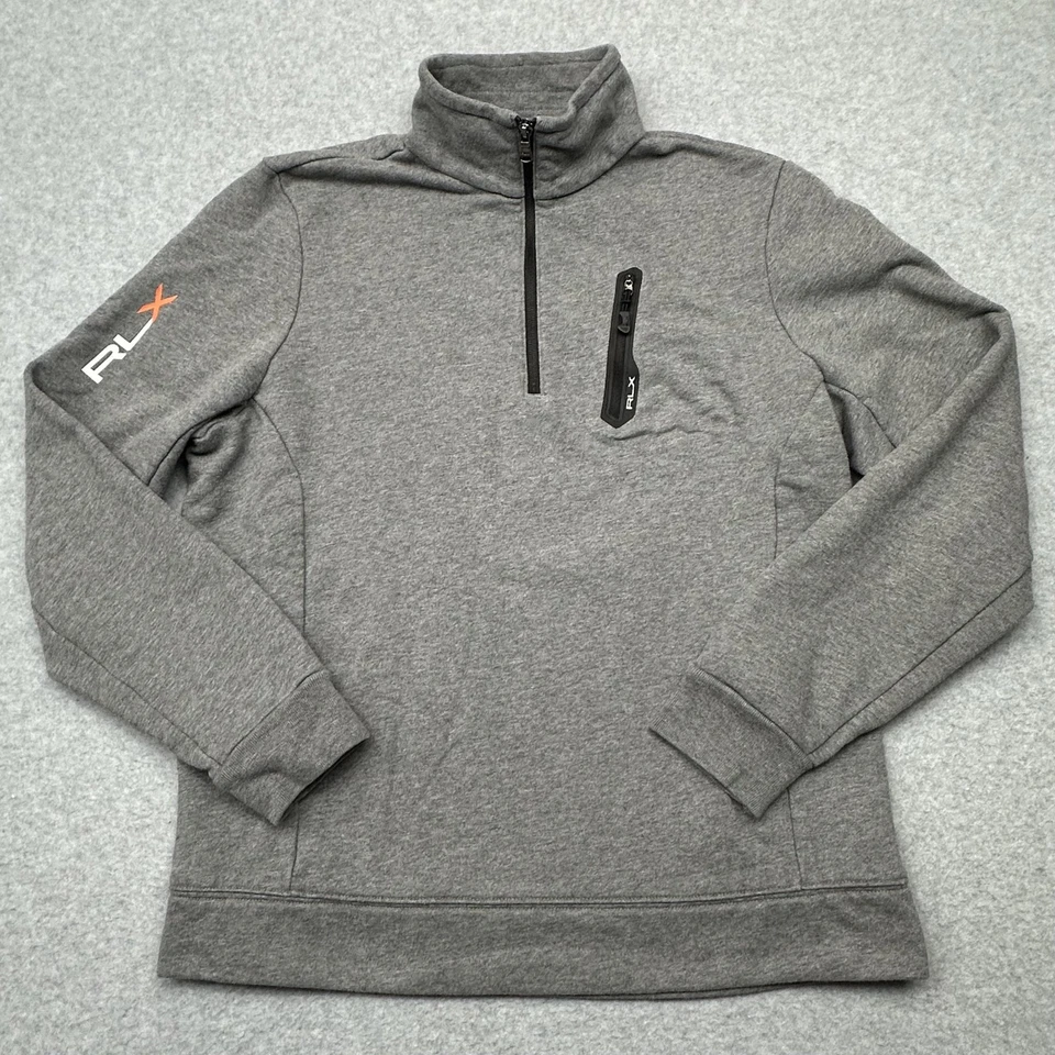 Pullover RLX Ralph Lauren Para Hombres Grande Gris Cuarto Cremallera Cuello Simulado Bolsillo en el Pecho Foto 1 de 4
