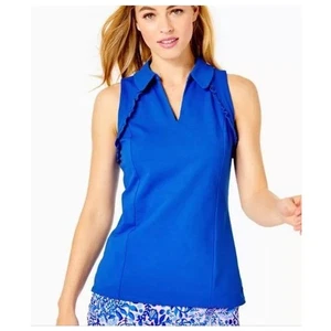 Lilly Pulitzer Luxletic Martina Rüschen ärmellos blau Polo Gr. XS - Bild 1 von 7