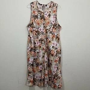 Lands End Linen Dress Womens size 2X Floral Hawaiian Beach Summer Coastal Floral - Picture 1 of 15