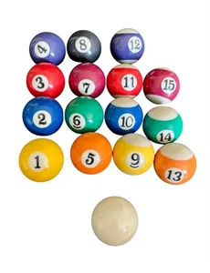 Billiard Pool Mini Balls Full Set 16pc Solid Stripe Cue Replacement Game Parts - Picture 1 of 14