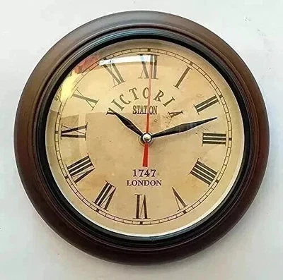 Reloj de Madera Cristal Profundo Reloj de Pared 8"" Pulgadas Estilo Antiguo Acabado Marrón Foto 1 de 4