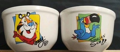 De colección, par de Kellogg's Tony The Tiger/Toucan Sam 2001 24 oz. /3 tazas cuencos de cereales Foto 1 de 4