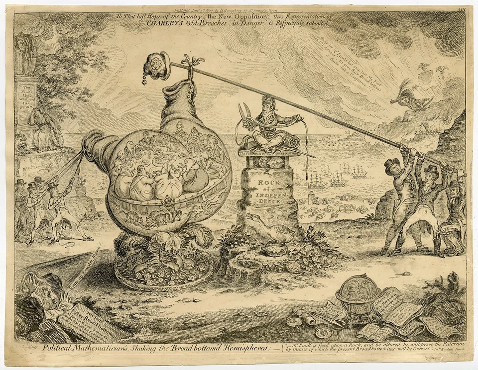 Antigua impresión maestra-SÁTIRA-BROADBOTTOMAS INGLATERRA-PITT-NAPOLEÓN-Gillray-1807 Foto 1 de 2