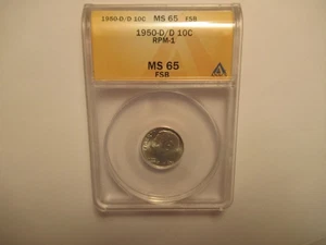 Moneda de diez centavos Roosevelt 1950 D/D ANACS MS65 FSB - Imagen 1 de 5