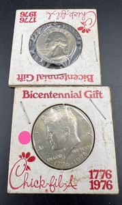 2 Coin Set Chick Fil A BICENTENNIAL GIFT 1776 - 1976 25c Quarter & 50c Half - Picture 1 of 6