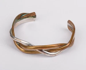 Vintage Renée Lepre Modernist Design Sterlingsilber & Messing Armreif Armband 26,8 g - Bild 1 von 10