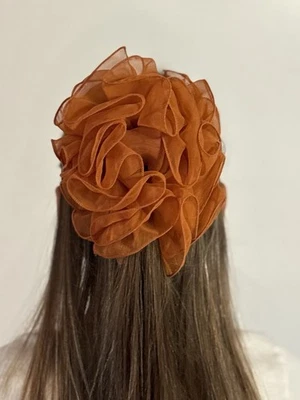 Large Chiffon Floral Ruffle Hair Clip- Burnt Orange - Image 1 of 4