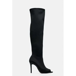 Zara Black Over The Knee High Heel Stretch Sock Open Toe Boots SZ 9 - Bild 1 von 7