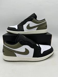 Air Jordan 1 Low Men's Size 14 Black Toe Medium Olive Leather Shoes 553558 092 - Picture 1 of 7