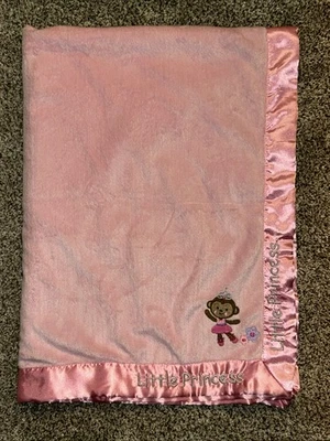 Child Of Mine Pink "Little Princess" Monkey Satin Trim Baby Blanket - Image 1 of 4