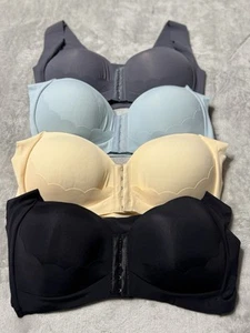Paquete de 4 sujetadores sin marca XXL cobertura completa cierre frontal soporte trasero sin cables para mujer - Imagen 1 de 15