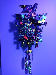 Upcycled Neon Splatter Painted Cuckoo Clock – UV / Blacklight Art Piece - Picture 1 of 6