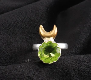 Excellent Peridot Gemstone 925 Sterling Silver Handmade Half Moon Jewelry Ring - Picture 1 of 5