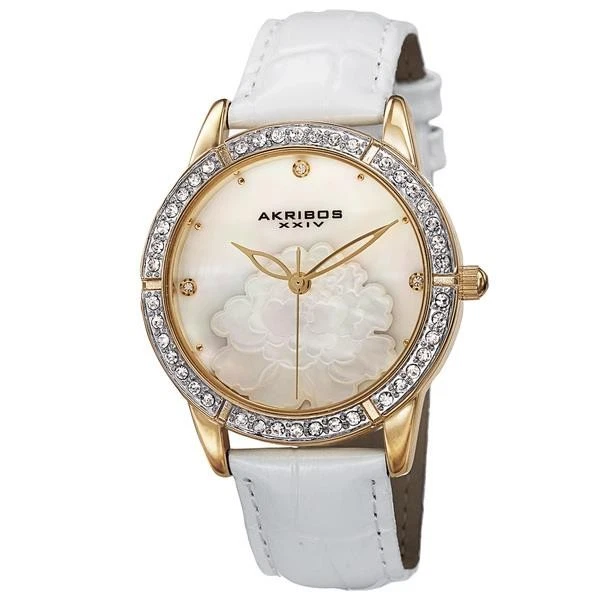 Akribos XXIV Women's AK805YG Quartz Movement Watch With White Mother of Pearl Di