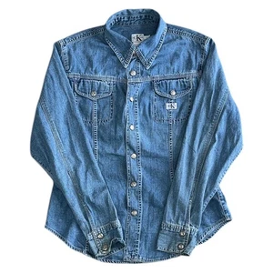 Calvin Klein Jeans Denim Shirt Button Long Sleeve Y2K Cotton Blue Womens Large - Picture 1 of 7