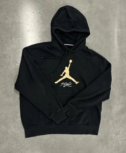 Jordan Jumpman Flight Hoodie Black Gold Logo Men’s Size L Pullover Sweatshirt - Picture 1 of 5