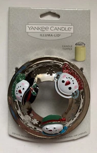 VELA YANKEE CROMO BRILLANTE FAMILIA MUÑECO DE NIEVE ILLUMA - TAPA DE VELA INVIERNO - Imagen 1 de 2