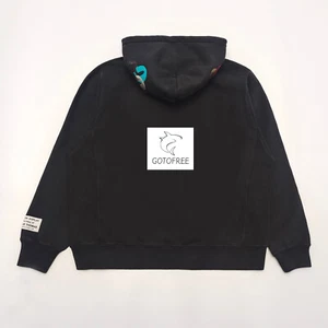 BEBETA BLACK GDEPT PATCHWORK HOODIE CASUAL HOODED HOODIE SPORT SWEATSHIRT JUMPER - Picture 1 of 5