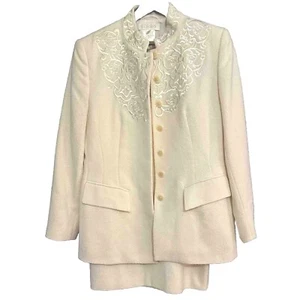 ESCADA Ivory Sz 38 Baroque Embroidered Angora Wool Pencil skirt suit Set, Bridal - Picture 1 of 22