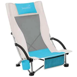 Skandika Playa Silla Plegable Playa con Malla Respaldo Alto Plegable Beige Nueva - Imagen 1 de 7