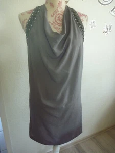 Designer-Sommerkleid,Kleid mit Spitze,Strass, u.a Wasserfallkragen, Grau, Gr. XS - Bild 1 von 12