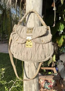 MIU MIU LIGHT BEIGE GATHER FABRIC FLAP LOCK TOP SHOULDER BAG PURSE MADE IN ITALY - Picture 1 of 24
