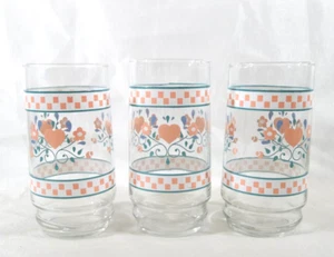 Indiana Glass Set of 3 Pink Hearts and Flowers 16 oz Glass Tumblers - Picture 1 of 8