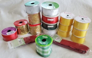 Lot Of 16 Spools Of Assorted Colors Wired Ribbon 1.5” 2.5” Glitter Gold Silver - Picture 1 of 17