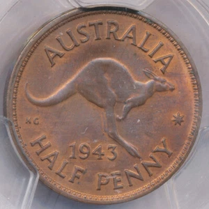 Australia 1943 (m) Halfpenny 1/2d George VI - PCGS MS64RB (25158397) - Picture 1 of 3
