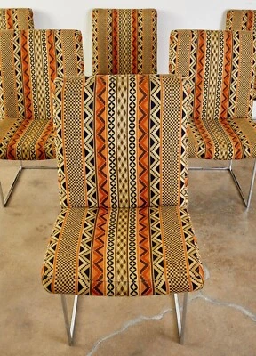 Juego de 6 sillas cromadas tapizadas de línea delgada Milo Baughman/Thayer Coggin 1972  Foto 1 de 4