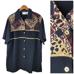 Vintage Delta Burke Button Up Top Plus Size 2X 18/20W Animal Print Black Casual - Picture 1 of 6