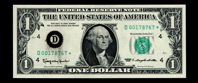 STAR 1963 $1 Federal Reserve Note Inking Error Uncirculated - Image 1 of 2