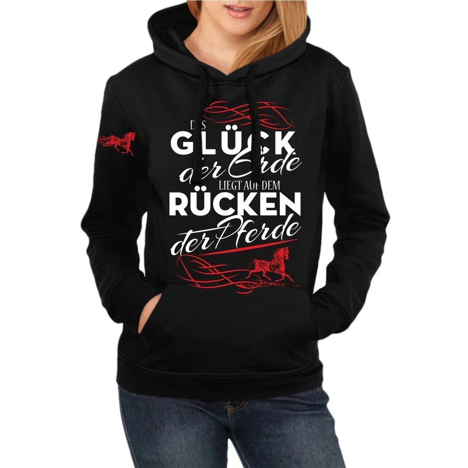 SPAß KOSTET Frauen Kapuzenpul​lover Das Glück dieser Erde liegt auf dem Rücken der Pferde