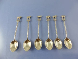 AFRICAN ANIMAL TOP DEMITASSE SPOON SET 6 BY J N STERLING - Picture 1 of 5
