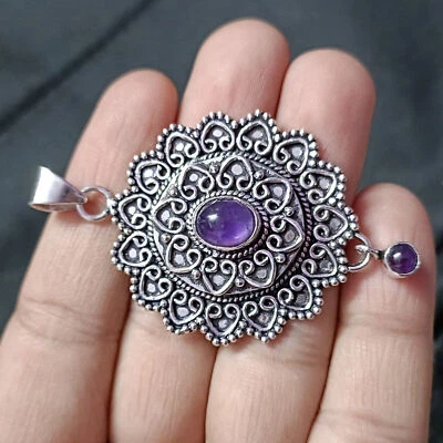 Ciondolo per uomo e donna con fiore in argento sterling 925 con gemma di... - Immagine 1 di 4