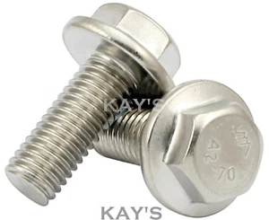 M6 FLANGED HEXAGON SCREWS FULLY THREADED FLANGE HEAD BOLTS A2 STAINLESS STEEL - Picture 1 of 5