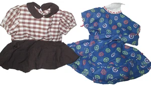 Vestidos de muñeca Terri Lee años 50 16" marrón a cuadros y estampado de botones azules hechos por mamá - Imagen 1 de 4