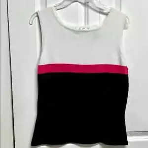 Kathie Lee Black White Pink Strip Sleeveless Cotton Acrylic Knit Cami Top Size M - Picture 1 of 4